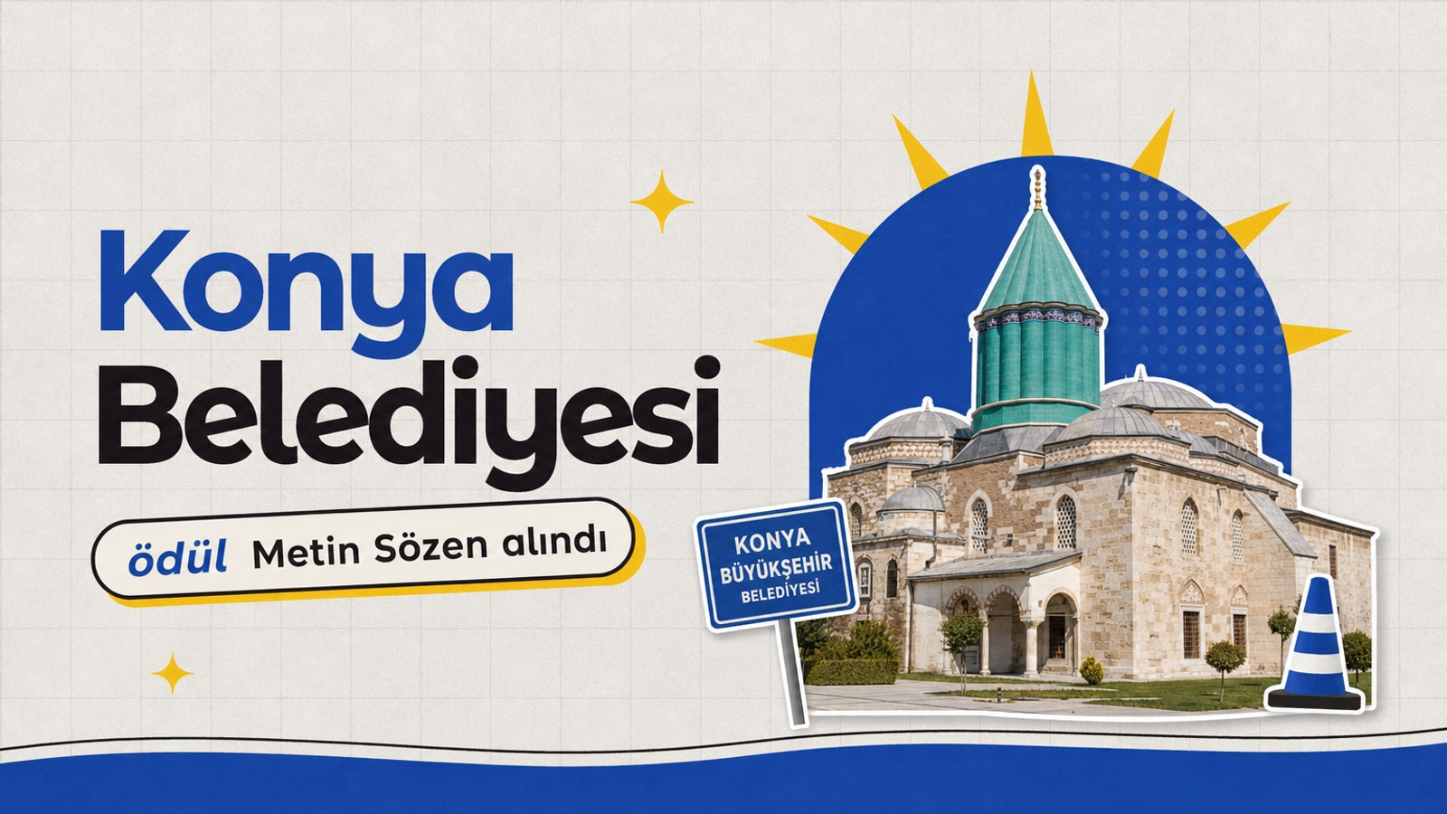 Konya Büyükşehir Belediyesi yetkilileri Metin Sözen Büyük Ödülü töreninde ödülü alırken, tarihi kent projelerinin tanıtımını yapıyor