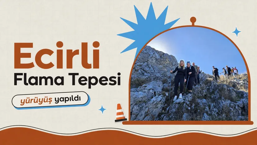 Beyşehir’de Ecirli Flama Tepesi’nde sonbahar yürüyüşü yapan trekking grubunun renkli sumaklarla çevrili patikada ilerleyişini gösteriyor.
