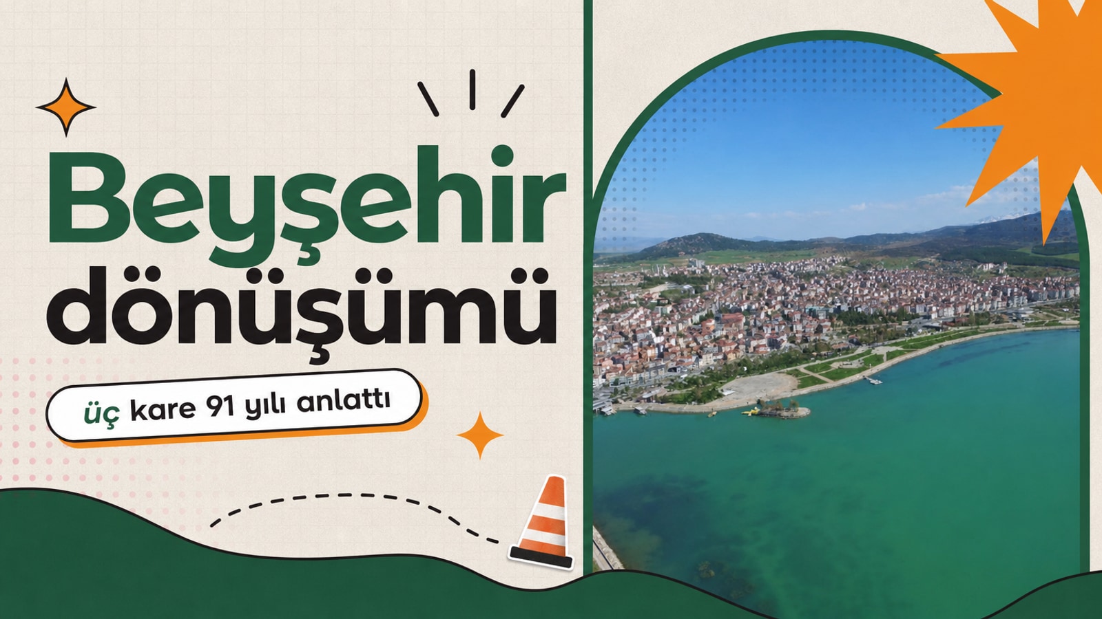 Beyşehir’in 91 yılda değişimi: 1935–1975–2026 haberi için üretilen kapak görseli