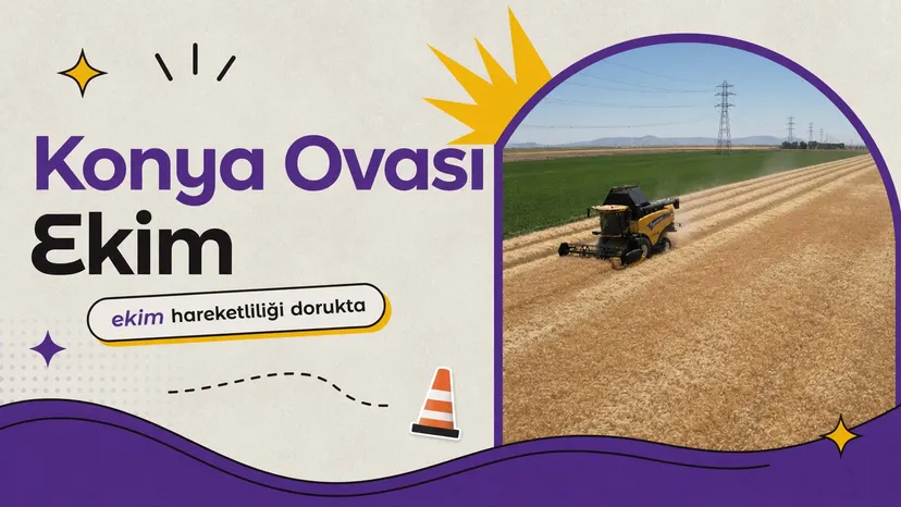 Konya Ovası'nda buğday ve arpa tarlalarında çift vardiya çalışan çiftçilerin yoğun ekim faaliyetlerini, traktör ve ekim makineleriyle gösteriyor.